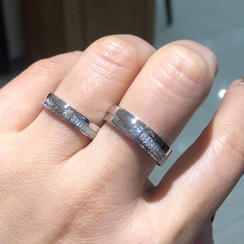 情侣Couple RingS925银镀白金定制选款副石Moissanite0.45ct